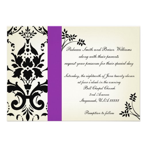 Elegant Purple and Black Damask Wedding Invite