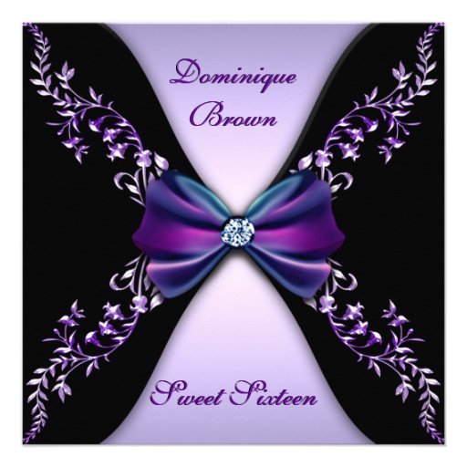 Elegant Purple and Black Invite with Diamond Bow (front side)