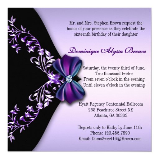 Elegant Purple and Black Invite with Diamond Bow