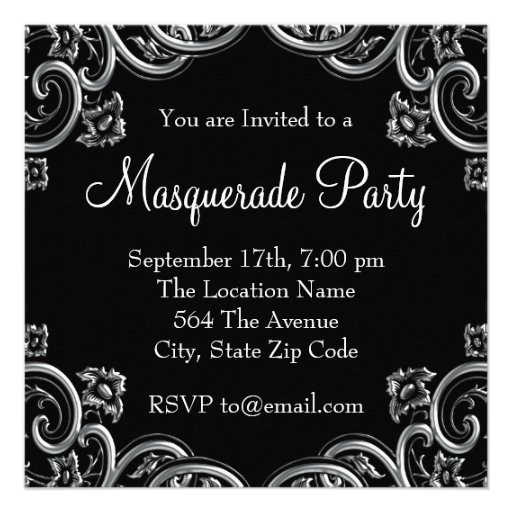 Elegant Purple and Black Masquerade Party Custom Invitations