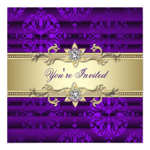 Elegant Purple and Gold Party Custom Invitations
