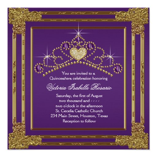Elegant Purple and Gold Quinceanera Invitation