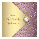 Elegant Purple and Gold Womans 50th Birthday Party Personalized Invites