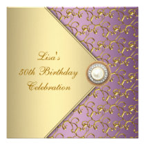Elegant Purple and Gold Womans 50th Birthday Party invitations