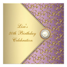 Elegant Purple and Gold Womans 50th Birthday Party Personalized Invites