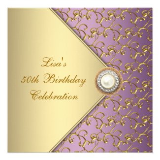 Elegant Purple and Gold Womans 50th Birthday Party Personalized Invites