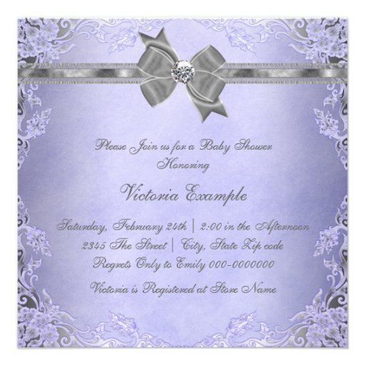 Elegant Purple and Gray Baby Girl Shower Announcement