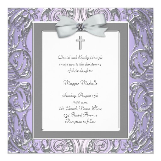 Elegant Purple and Gray Christening Invitations