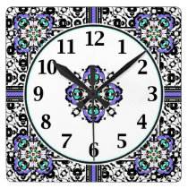 Elegant Purple and Teal Moroccan Arabesques wall clocks