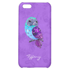 Elegant Purple and Turquoise Bejeweled Owl iPhone 5C Cases