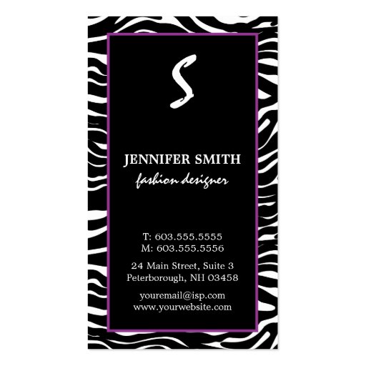 Elegant Purple and Zebra Monogram Business Cards