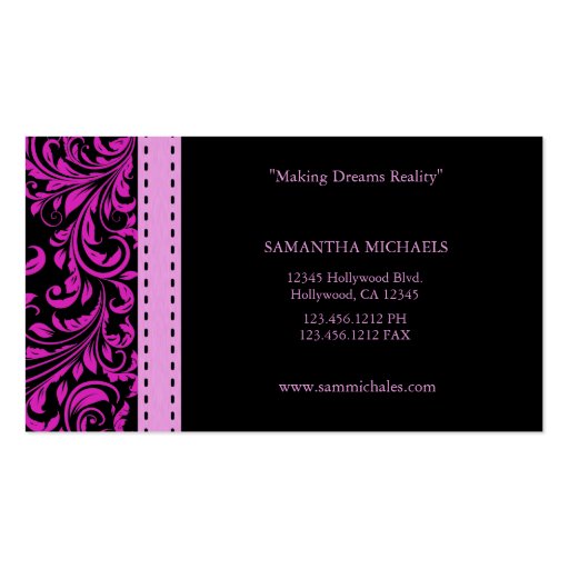 Elegant Purple / Black Damask Interior Design Business Card Templates (back side)