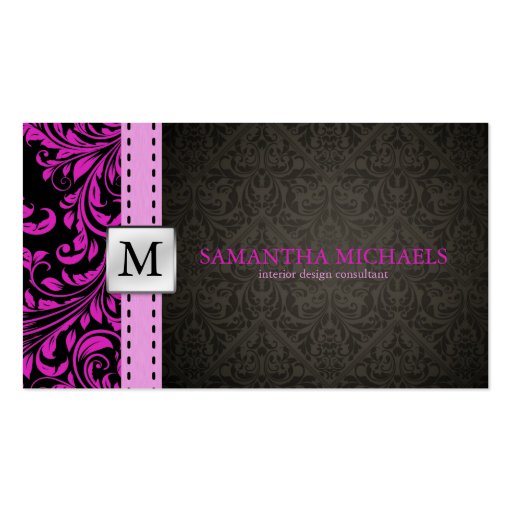 Elegant Purple / Black Damask Interior Design Business Card Templates (front side)