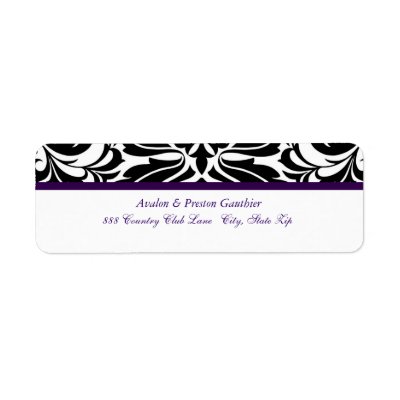 Elegant Purple Black Damask Wedding Address Label