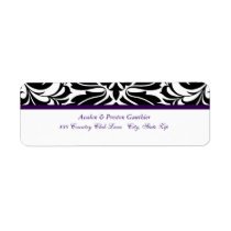 Elegant Purple Black Damask Wedding Address Label