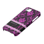 Elegant Purple & Black Damask with monogram iPhone 5 Cases