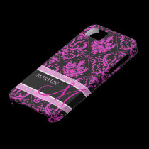 Elegant Purple & Black Damask with monogram casemate cases