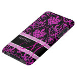 Elegant Purple & Black Damask with monogram Barely There iPod Covers