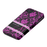 Elegant Purple & Black Damask with monogram Case-Mate iPhone 4 Case