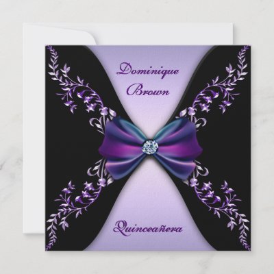 Elegant Purple Black Diamond Bow Quinceanera Invite