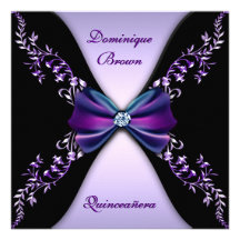 Elegant Purple Black Diamond Bow Quinceanera Invite