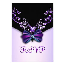 Elegant Purple Black Diamond Bow RSVP Personalized Invitation