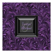 Elegant Purple Black Wedding Invitations