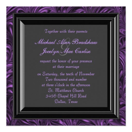 Elegant Purple Black Wedding Invitations
