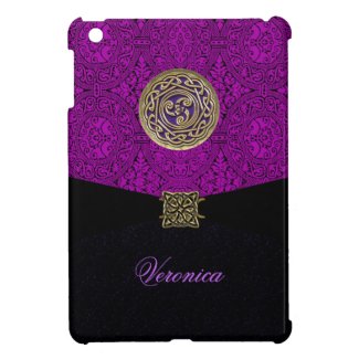 Elegant Purple, Black with Gold Celtic Triskelion iPad Mini Cases