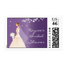 Elegant Purple Bride Bridal Shower Postage Stamps