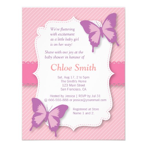 Elegant Purple butterfly baby shower Invites