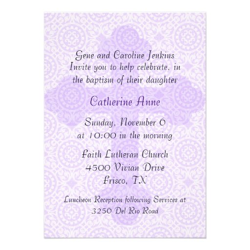Elegant Purple Cross Custom Baptism Invitation (front side)