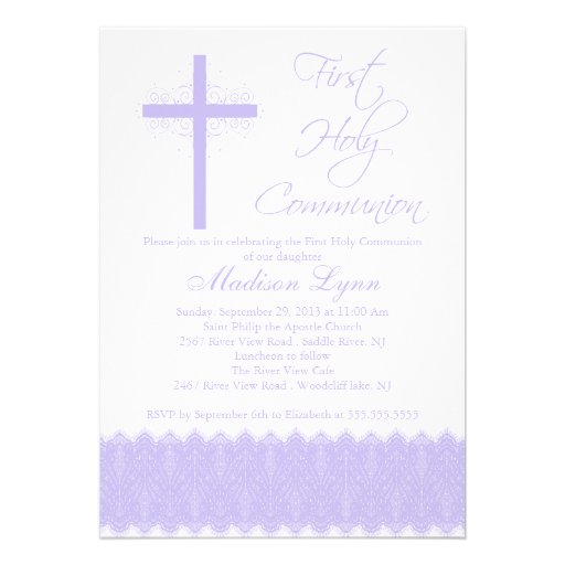 Elegant Purple Cross First Holy Communion Invites