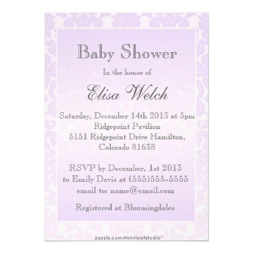 Elegant Purple Damask Baby Shower Invitation