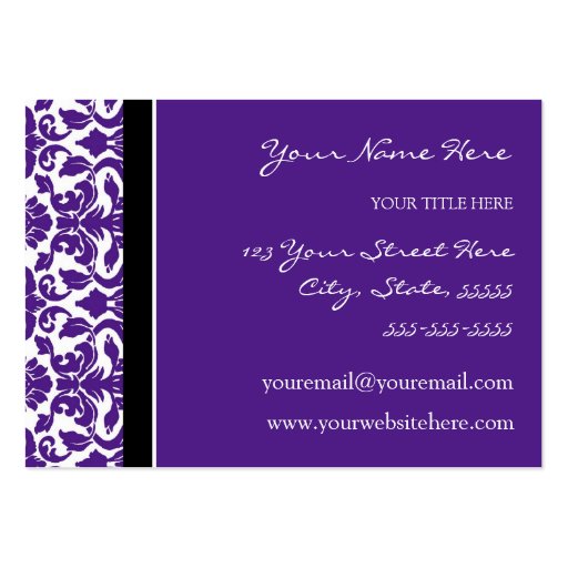 Elegant Purple Damask Business Cards (back side)