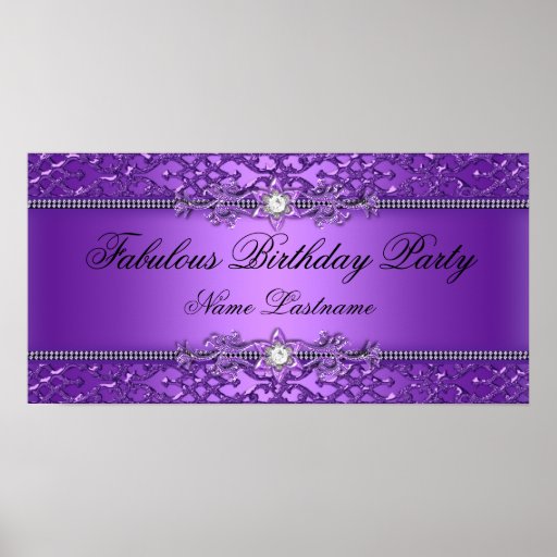 Elegant Purple Damask Embossed Birthday Banner Poster | Zazzle