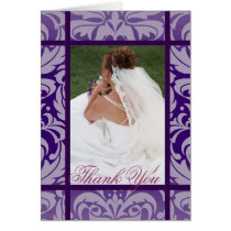 Elegant Purple Damask Floral Bride Thank You Card