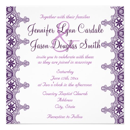 Elegant Purple Damask Lace Wedding Invitations 5.25" Square Invitation