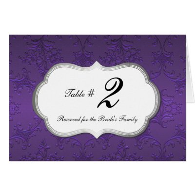Elegant Purple Damask Reception Table Number Greeting Card by DizzyDebbie
