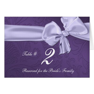 Elegant purple wedding reception table number tent card