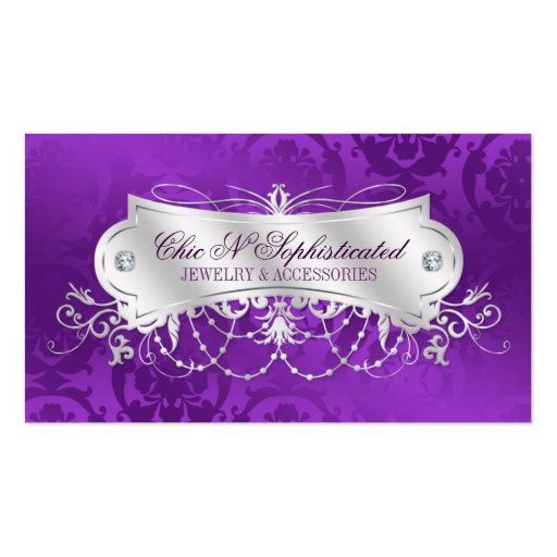 Elegant Purple Damask Swirl Business Card Template (front side)