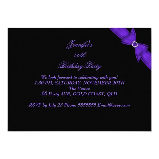 Elegant Purple Diamond Bow Birthday Party 2 Announcements