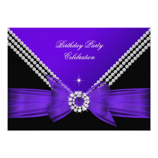 Elegant Purple Diamond Bow Birthday Party 2 Announcements