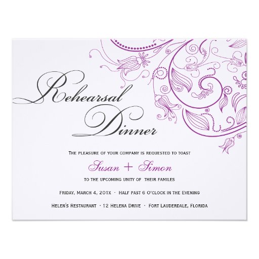Elegant Purple Floral Rehearsal Dinner Invitation