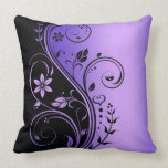 Elegant Purple Floral Scroll Black Pillow