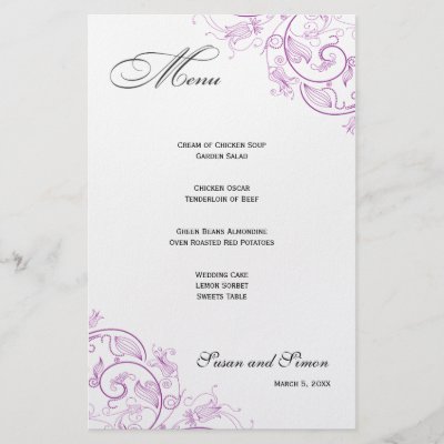 Elegant Purple Floral Wedding Menu Customized Stationery by 
