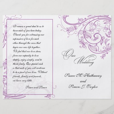 Elegant Purple Floral Wedding Program Flyers