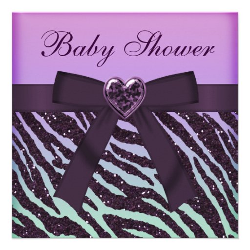 Elegant Purple Glitter Zebra Print Baby Shower Personalized Invitations