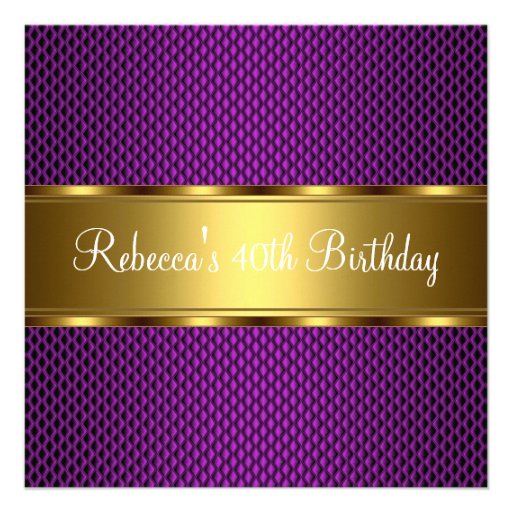 Elegant Purple Gold 40th Birthday Party Custom Invitations