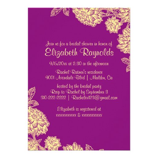 Elegant Purple & Gold Bridal Shower Invitations (front side)
